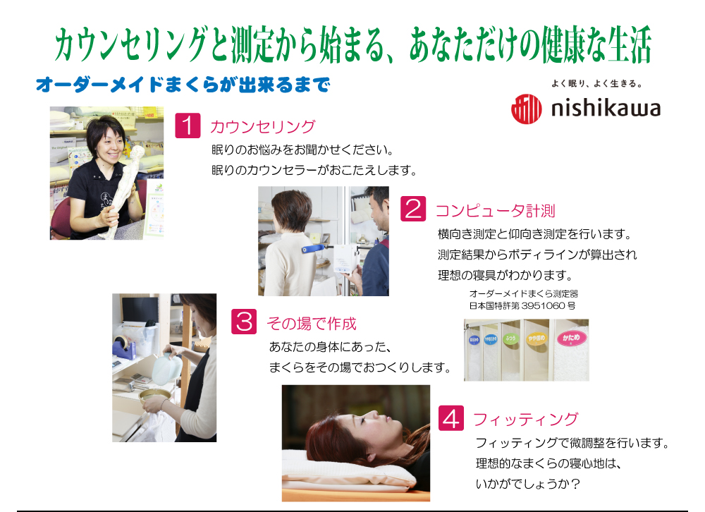 オーダーまくら・カウンセリングと測定から始まる